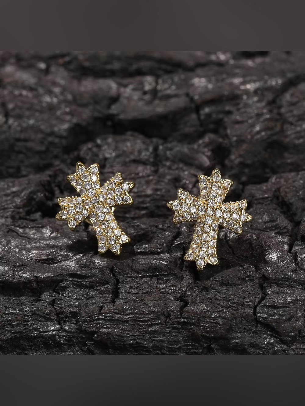 Gold Crystal Cross Stud Earrings - Women Jewelry
